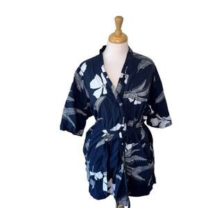 CALIFORNIA COWBOY Women's La Sirena Robe Vintage Floral Farallon Navy XS/S